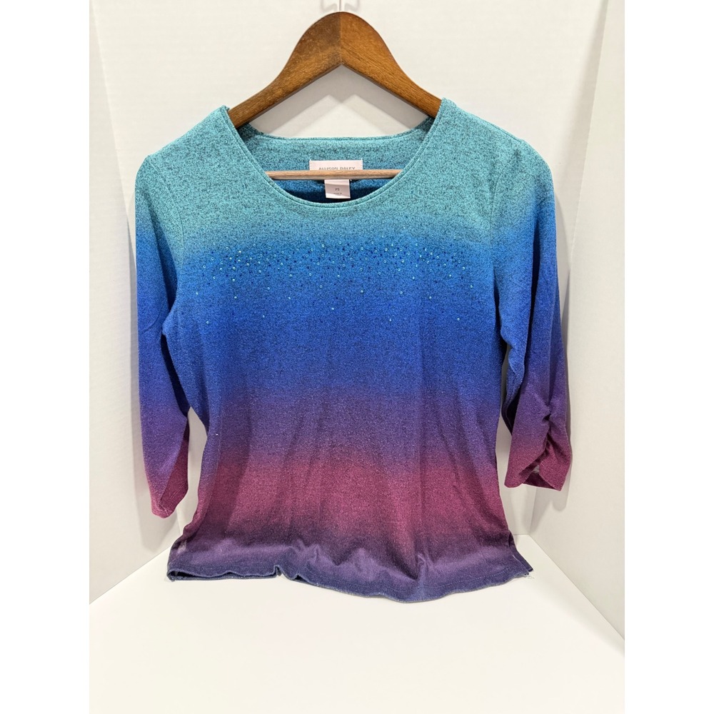 Allison Daley Petite Small Ombre Top Blue Purple 95% Polyester Shirt